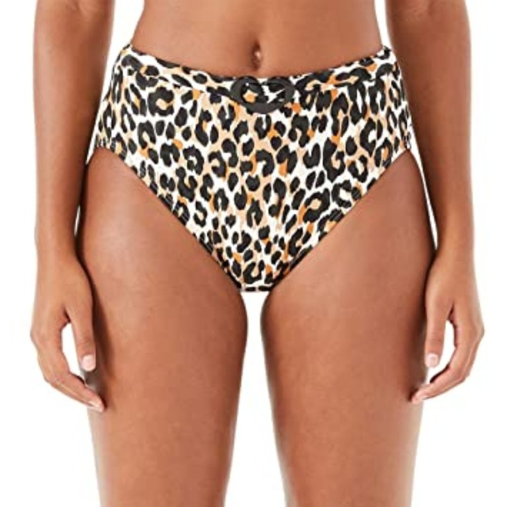 Kate Spade New York Belted High-Waist Animal-Print Bikini Bottom